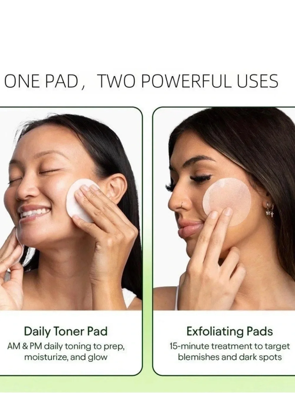 J:U Toning & Brightening Face Pads in Green and Peach